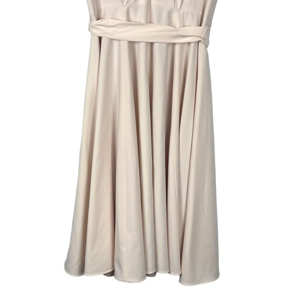 GAL MEETS GLAM ELEANOR PUFF SLEEVE TIE WAIST CREAM SATIN TWILL DRESS